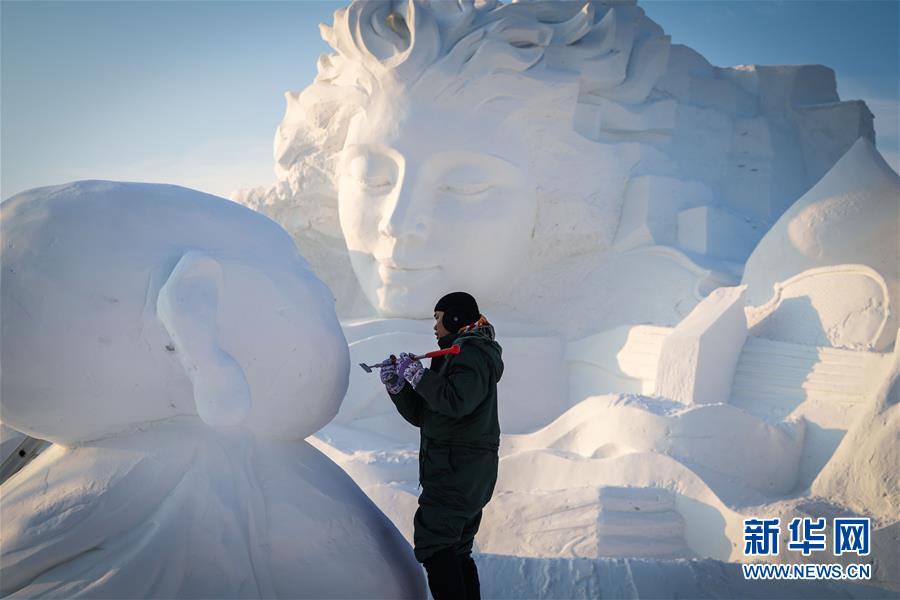 (社会)(5)哈尔滨:雪雕好手秀技艺