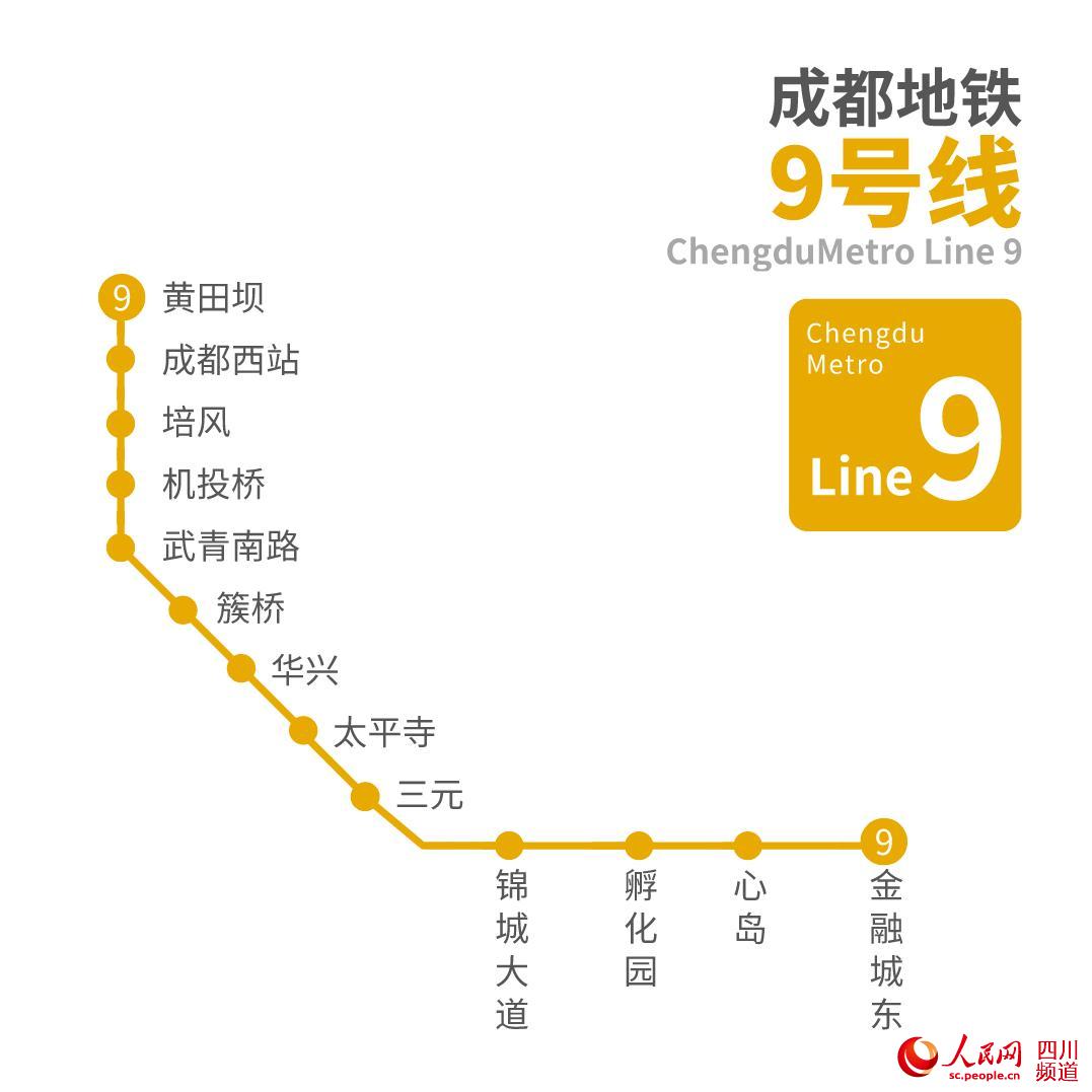 成都地铁9号线线路图。成都地铁运营供图