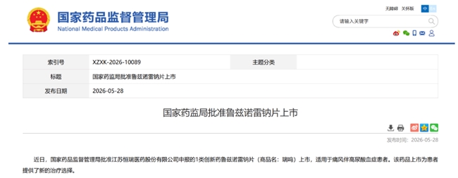 鲁兹诺雷钠片获批上市,为痛风伴高尿酸血症患者提供治疗新选择