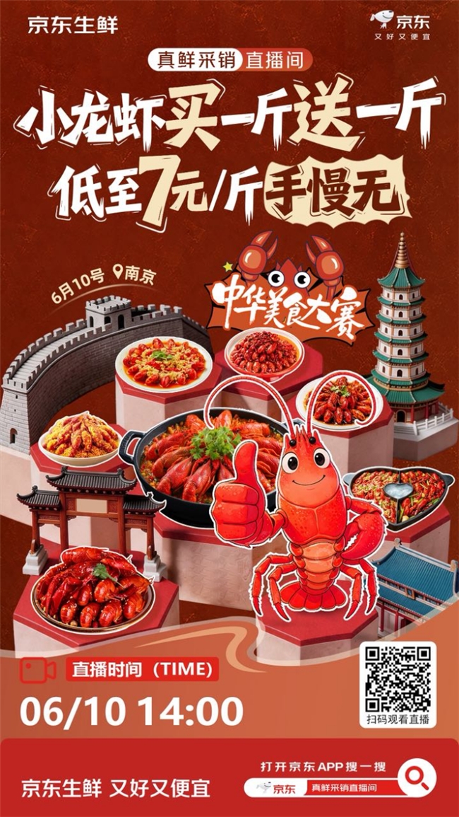 京东生鲜618吃喝玩乐惊喜日来袭!爆款小龙虾买一斤送一斤,1元抢120斤大西瓜