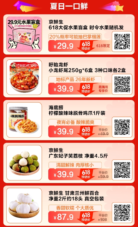 京东生鲜618吃喝玩乐惊喜日来袭!爆款小龙虾买一斤送一斤,1元抢120斤大西瓜