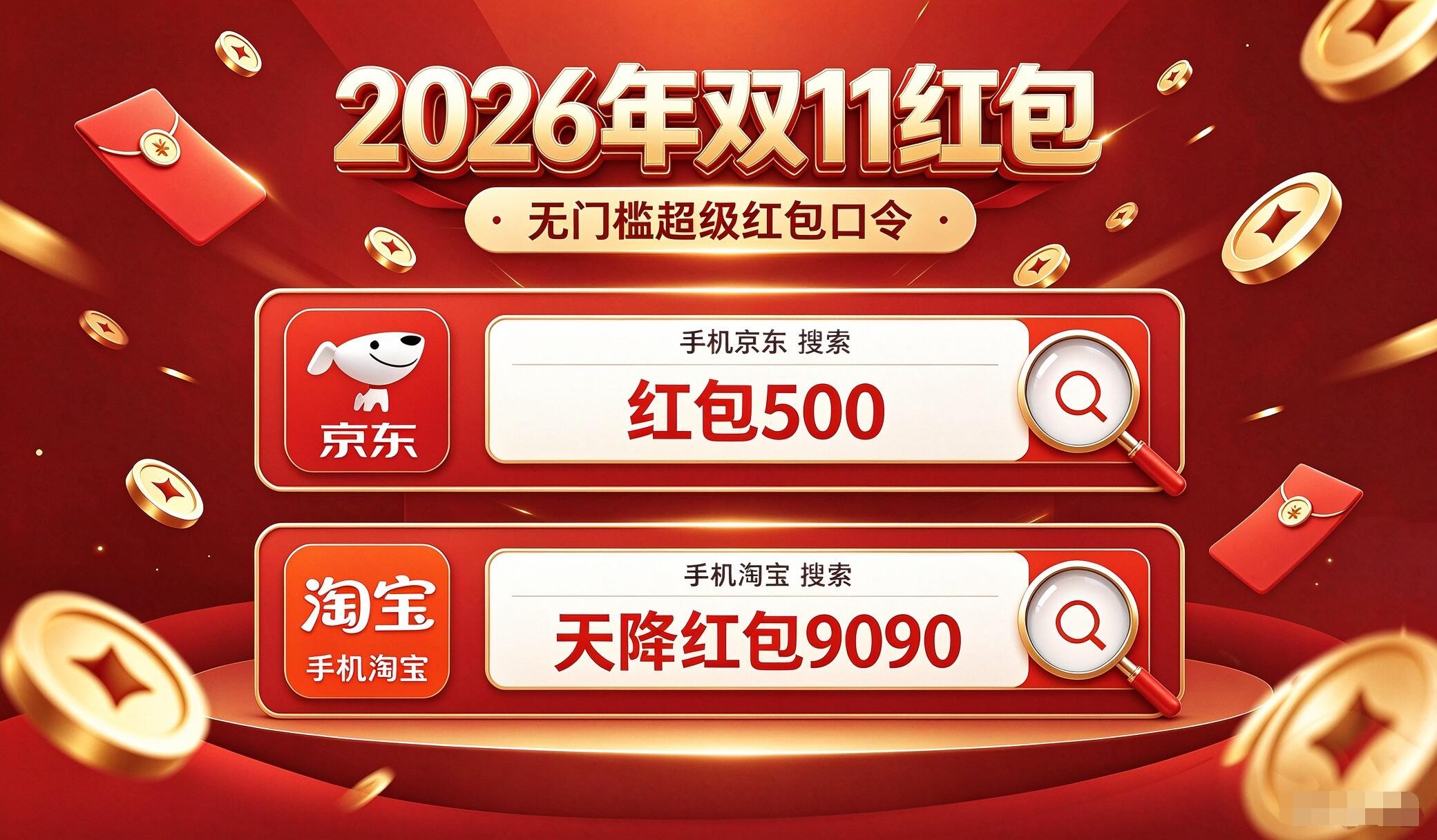京东淘宝10月20日晚8点正式开售:最新推荐2026京东双11红包口令是【红包500】/ 淘宝天猫双11红包口令是【天降红包9090】